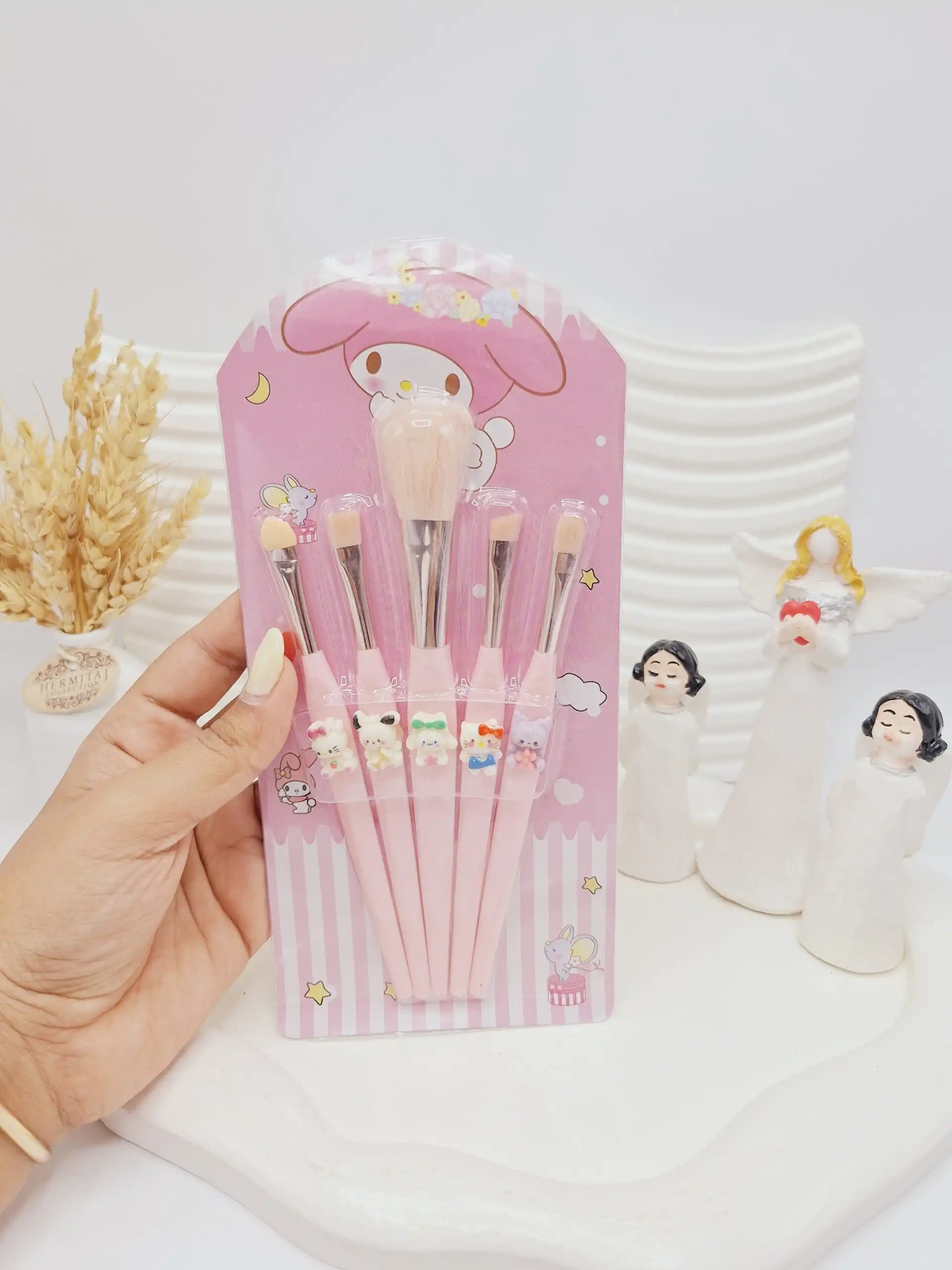 ست براش 5 تیکه کرومی مدل فانتری (رنگ صورتی) کد 0154