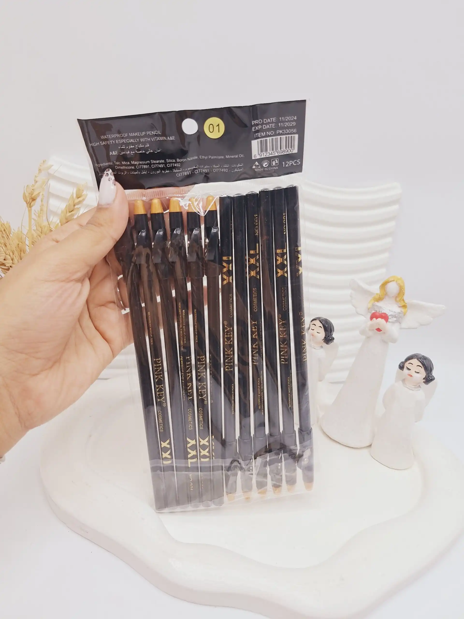 مداد چشم و ابرو مشکی تراش دار برند PINK KEY کد 001