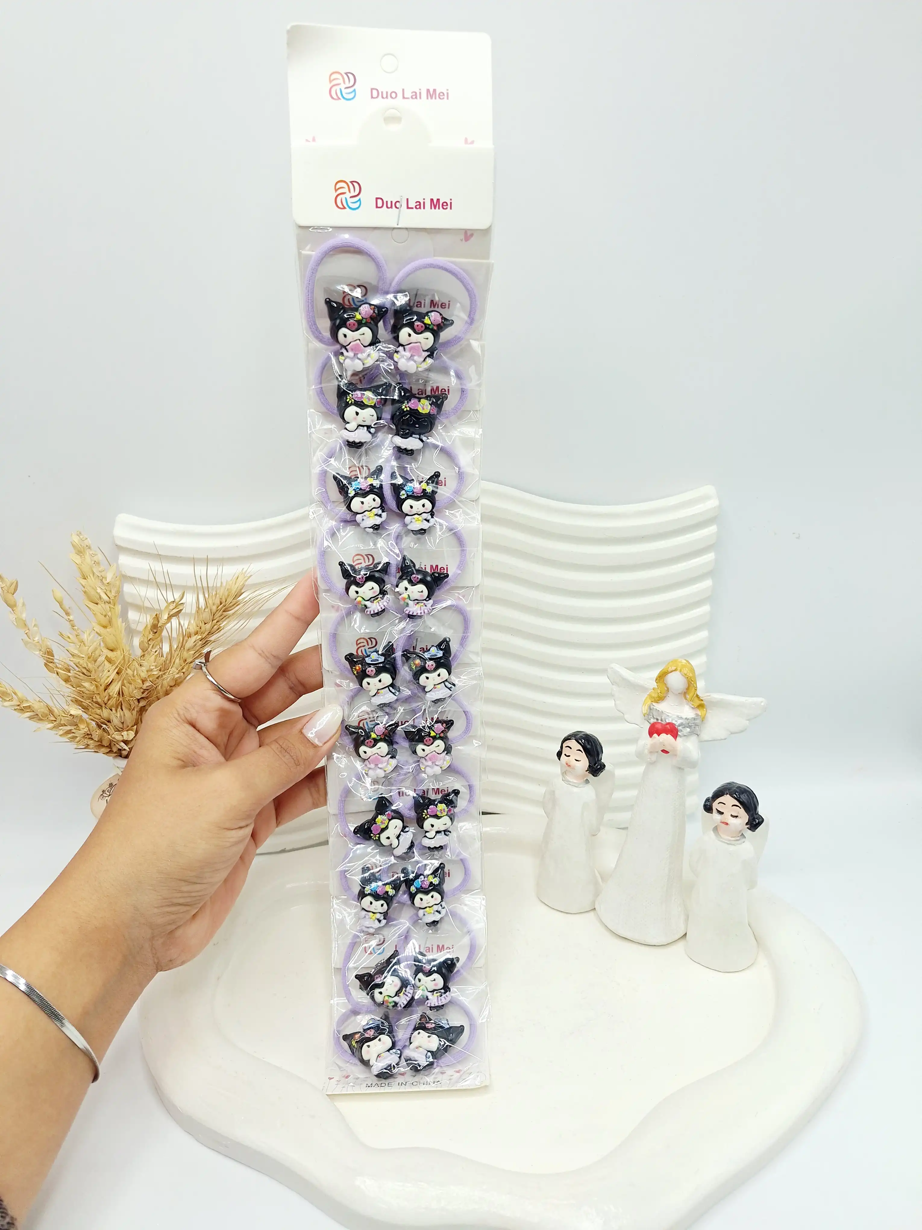 ست 10 تایی کش مو 2 تایی بنفش طرح کرومی مشکی