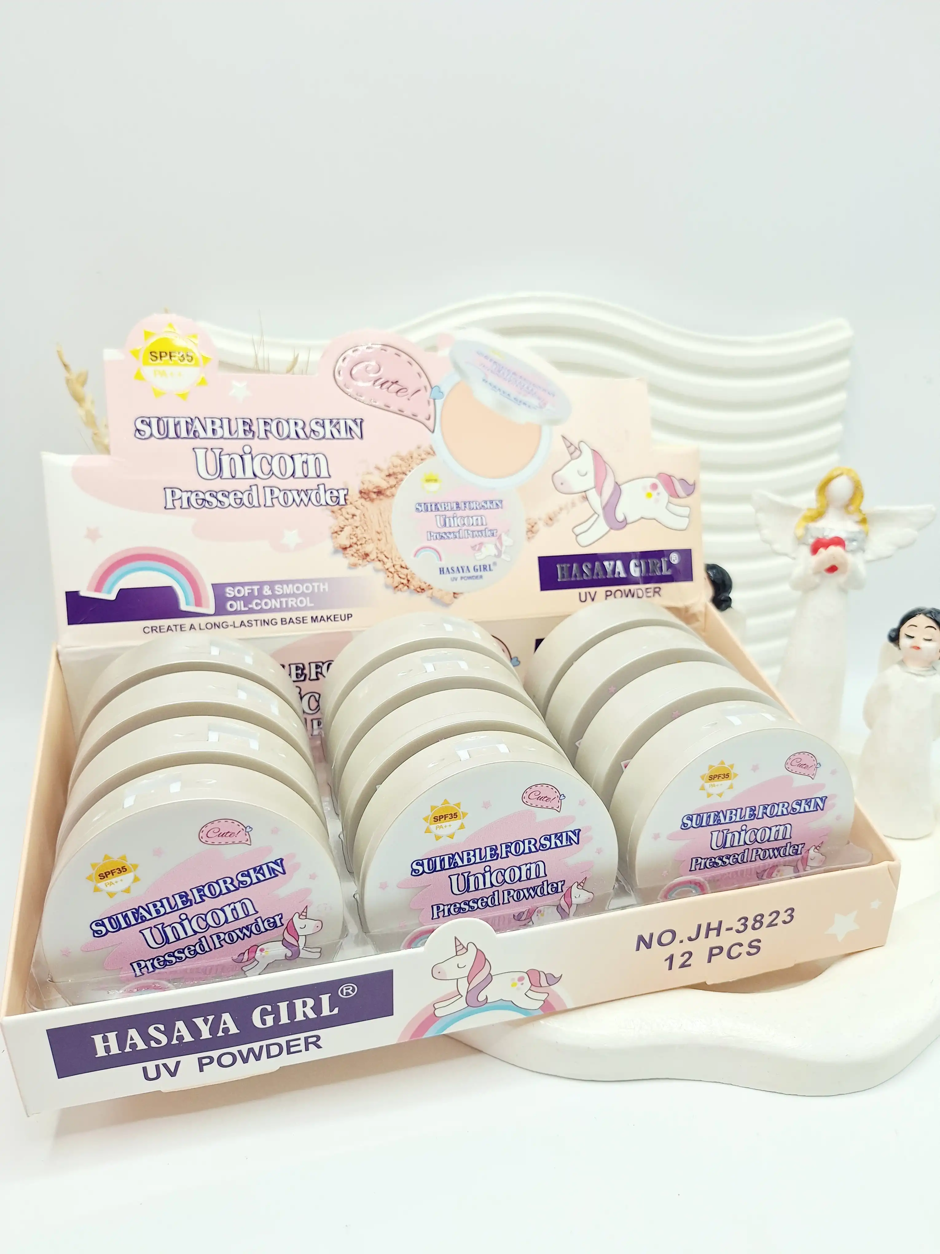 پنکک پودر فشرده مات کننده و کنترل کننده چربی طرح یونیکورن HASAYA GIRL کد 3823