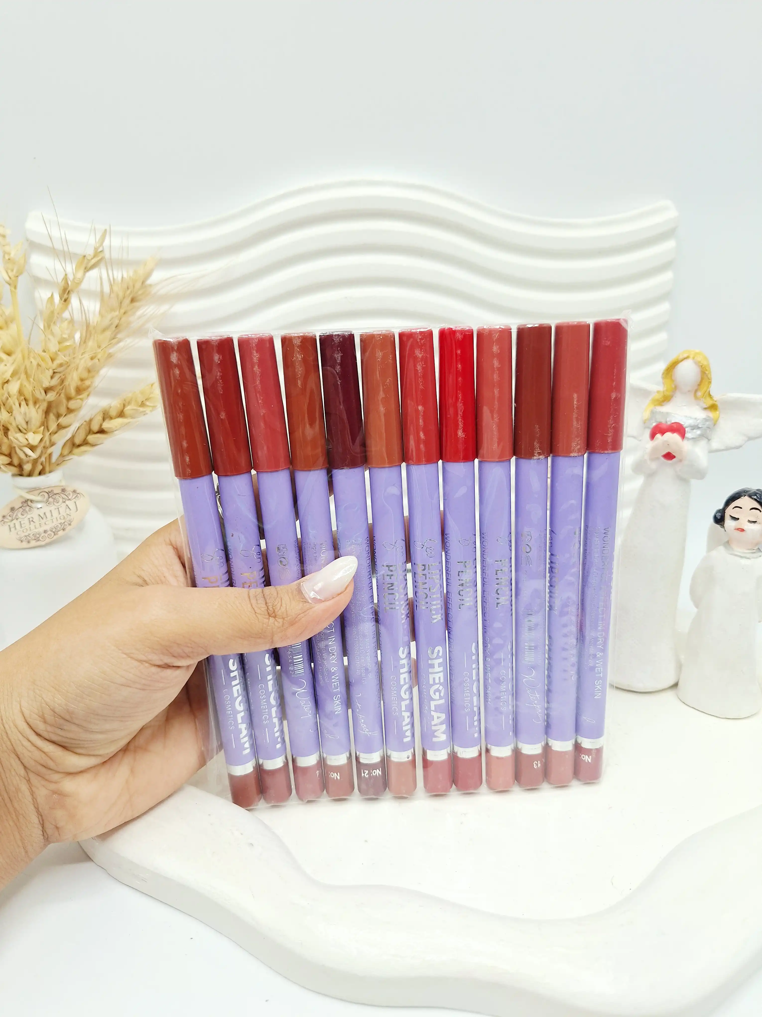 پک 12 تایی رژ لب مدادی پوکه بنفش شیگلم SHEGLAM