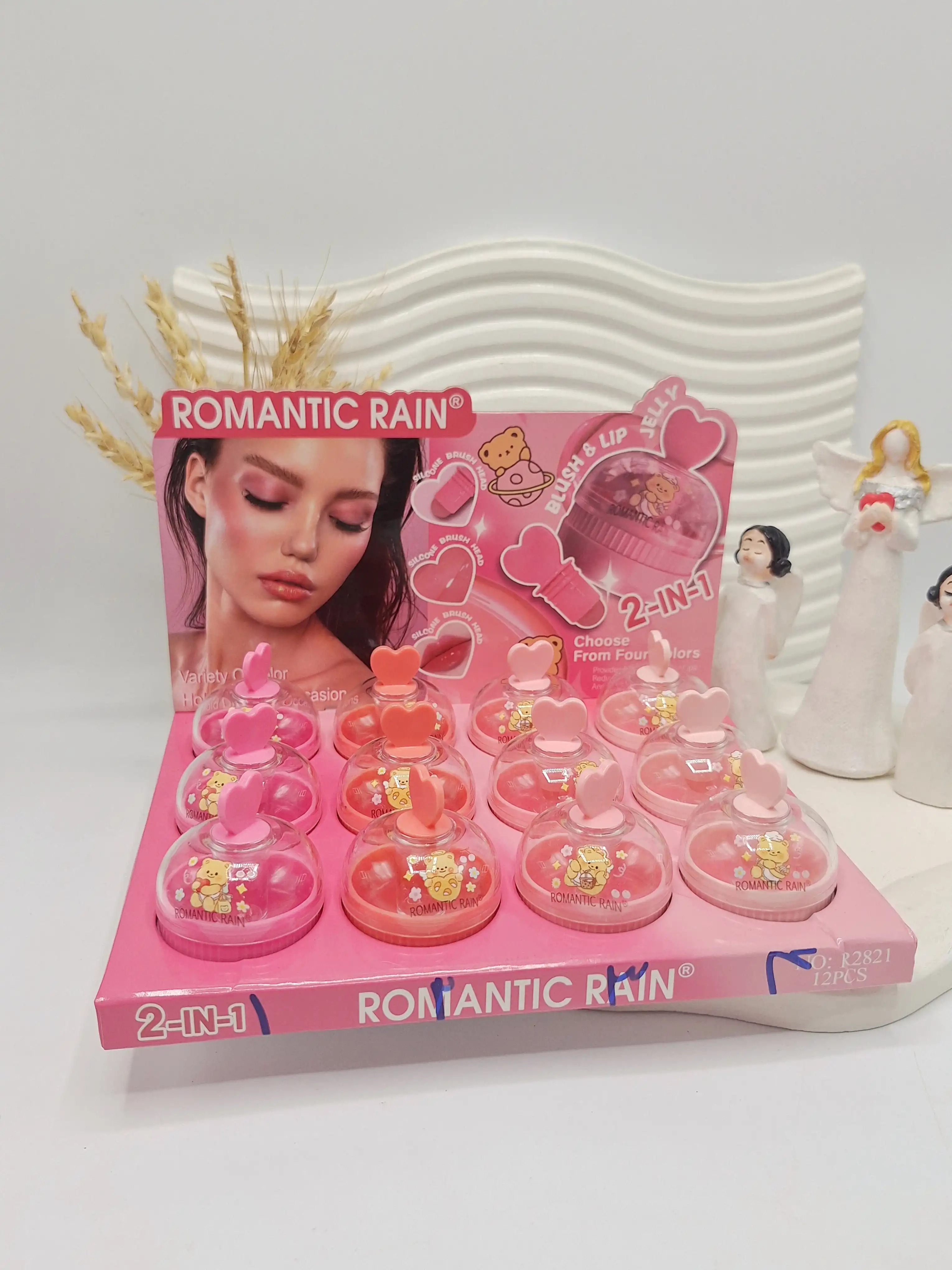 رژ لب و گونه کاسه ای قلبی همراه براش برند ROMANTIC RAIN کد 9213